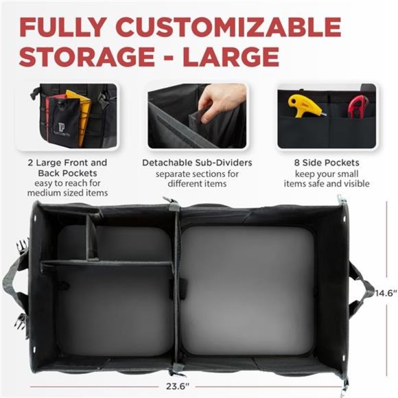 Trunk Organizer For Car, Suv, Truck | Premium Adjustable Multi Compartments - Picture 2 of 7